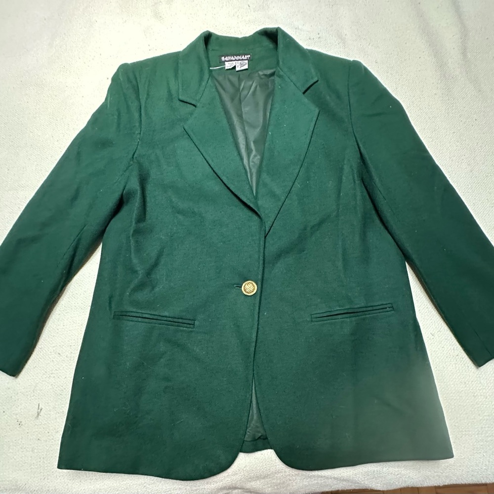 Vintage 100% Wool Green Women's Blazer Sz 12
